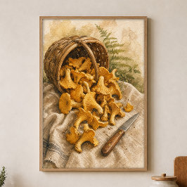 Kantareller i en bärskål Vattenfärgposter Poster