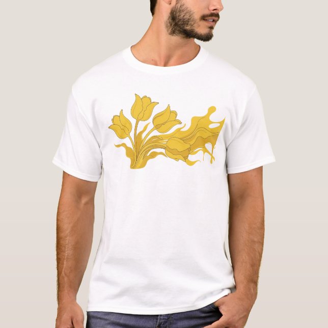 Kantig ABSTRAKT BLOMMA Designer Grafik T Shirt (Framsida)