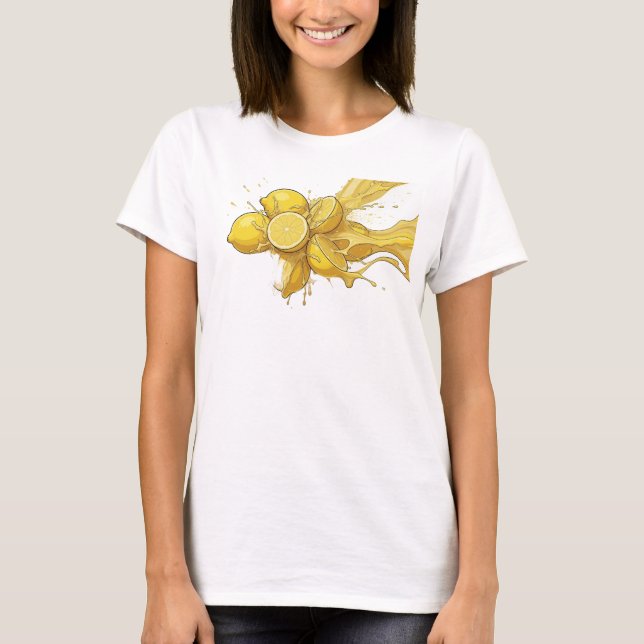Kantig abstrakt guld citron design t shirt (Framsida)