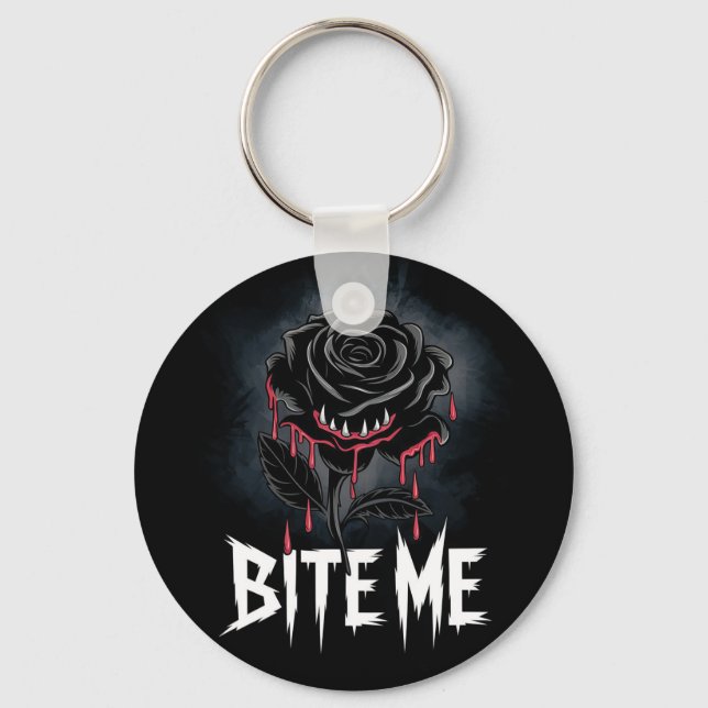 Kantig 'Bite Me' gotisk rosdesign  Nyckelring (Framsida)