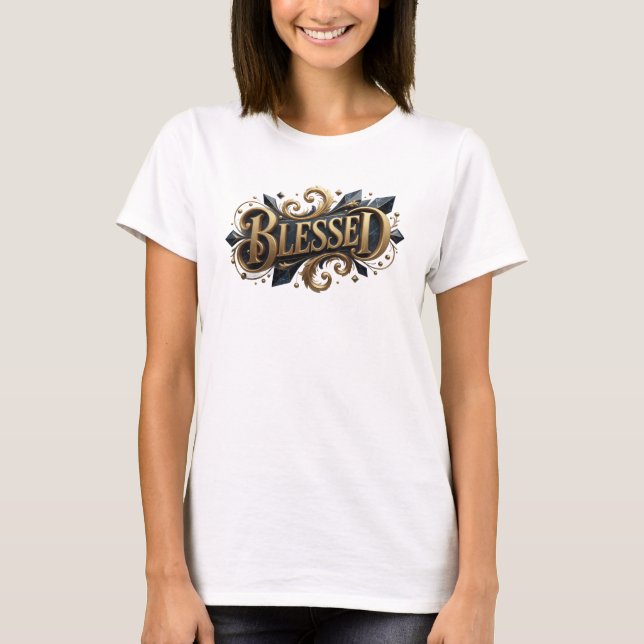 Kantig BLESSAD Designer Grafik T Shirt (Framsida)