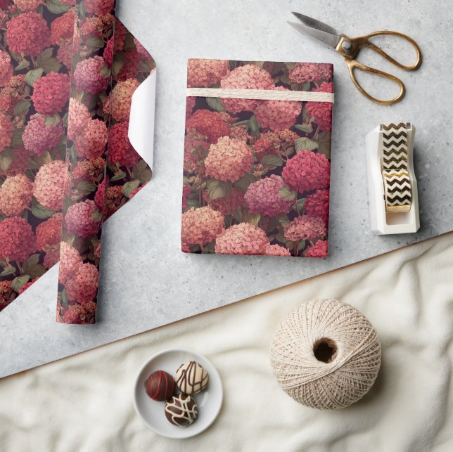 Kantig blomhydrangea tryckt inpackningspapper presentpapper (Hantverk)