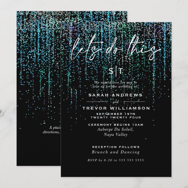 Kantig Chic Teal Aqua Glittergirland Inbjudan (Fram/baksida)