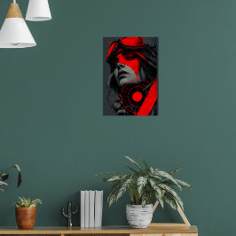 Kantig Cyberpunk Dystopisk Flicka Röd Måltavla Poster