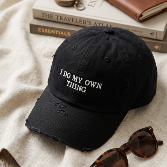 Kantig Distressed Svart Dad-Hatt Broderad Keps (Skapare uppladdad)