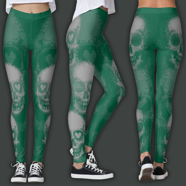 Kantig dödskalle | Grå & Grön Leggings (Skapare uppladdad)