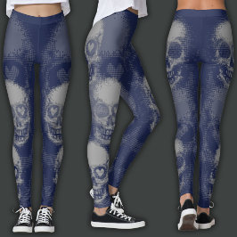 Kantig dödskalle | Grå & Mörkblå Leggings
