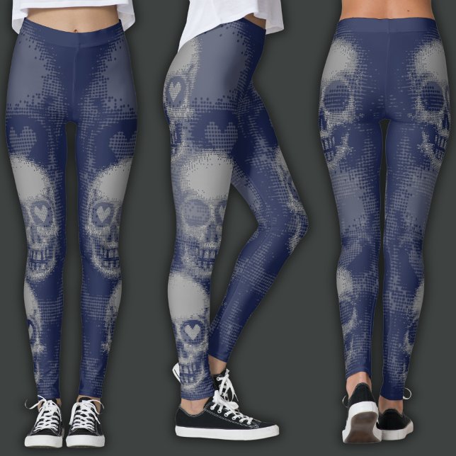 Kantig dödskalle | Grå & Mörkblå Leggings (Skapare uppladdad)