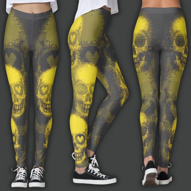 Kantig dödskalle | Gul & Grå Leggings (Skapare uppladdad)
