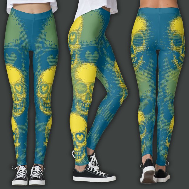 Kantig dödskalle | Gul & Mörk Cyan Leggings (Skapare uppladdad)
