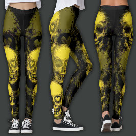 Kantig dödskalle | Gul & Svart Leggings