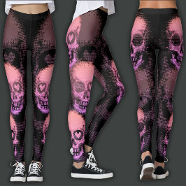 Kantig dödskalle | Rosa & Svart Leggings