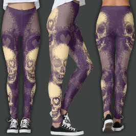 Kantig dödskalle | Vit damm & mörk magenta Leggings