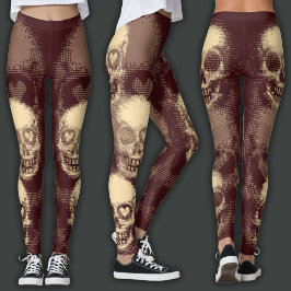 Kantig dödskalle | Vit damm & mörkröd Leggings