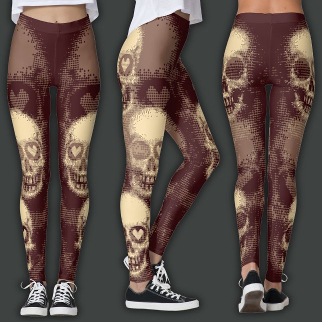 Kantig dödskalle | Vit damm & mörkröd Leggings (Skapare uppladdad)