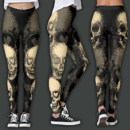 Kantig dödskalle | Vit damm & svart Leggings