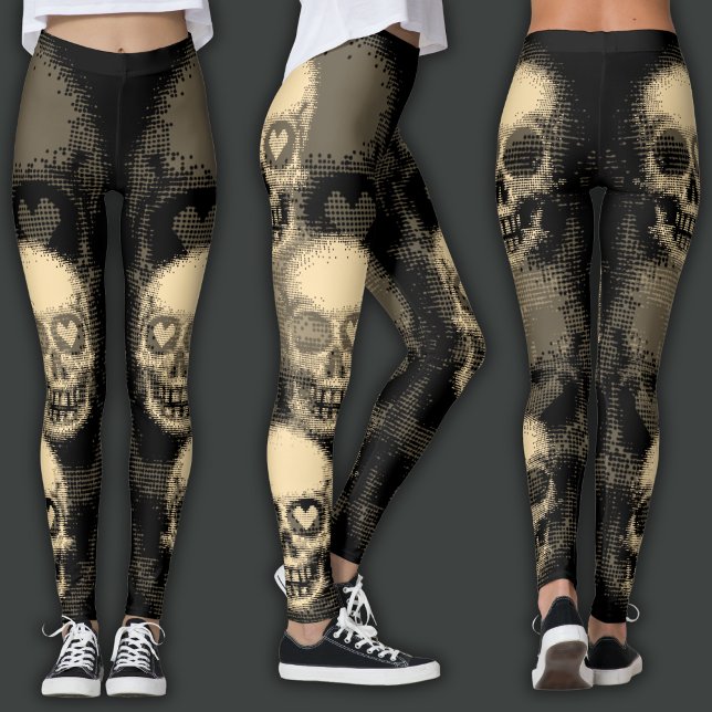 Kantig dödskalle | Vit damm & svart Leggings (Skapare uppladdad)