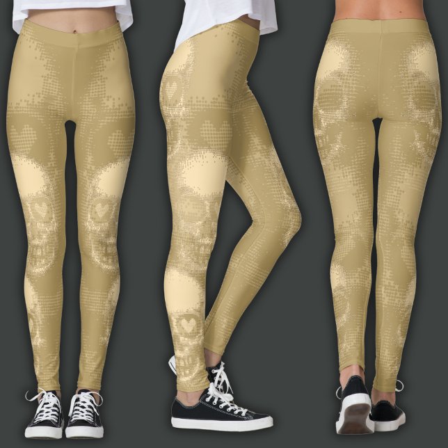 Kantig dödskalle | Vitt damm & guld Leggings (Skapare uppladdad)