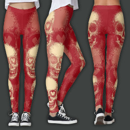 Kantig Dödskalle | Vitt Stoft & Levande Rött Leggings