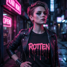 Kantig fet RUTTEN Rosa droppande text T Shirt