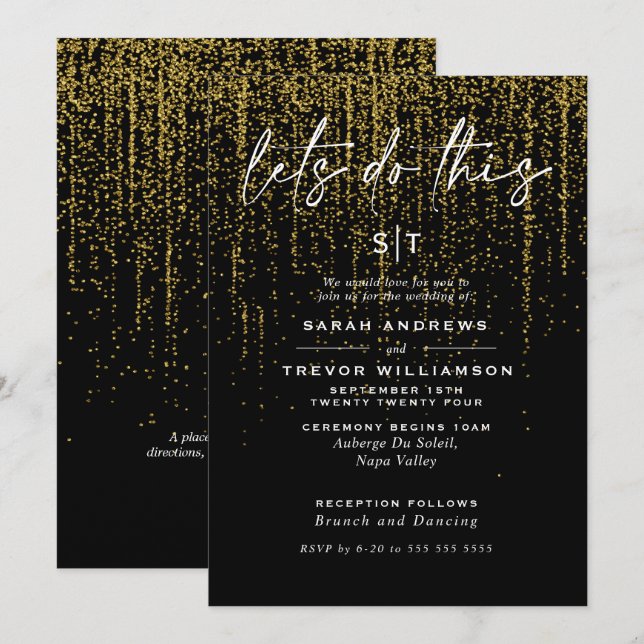 Kantig Glamourös Guld Glitter Girlang Inbjudan (Fram/baksida)