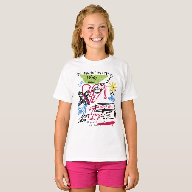 Kantig Graffiti-klotterhjärta & Urban Sketch Colla T Shirt (Hel framsida)