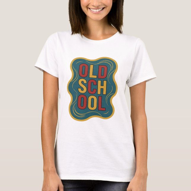 Kantig gul OLD SCHOOL grafisk design T Shirt (Framsida)