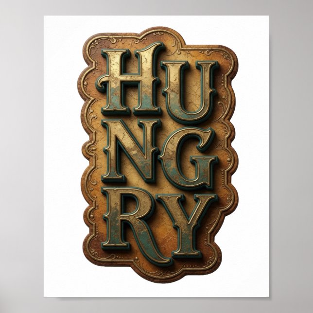 Kantig guld HUNGRIG Grafisk design Poster (Framsidan)