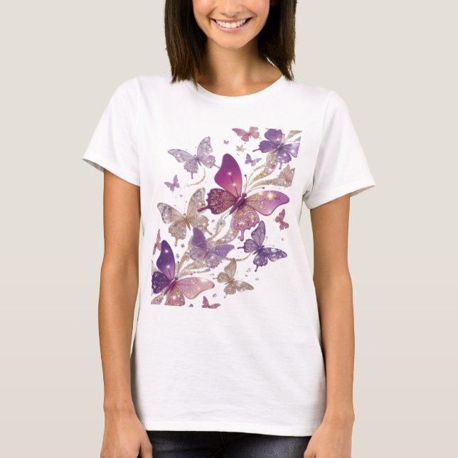 Kantig lila FJÄRILAR Grafisk T-shirt (Framsida)