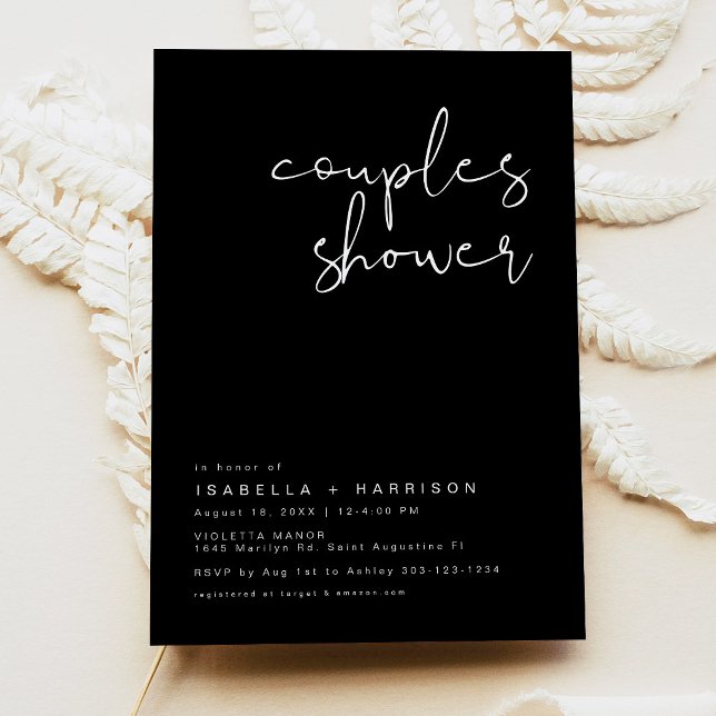Kantig modern minimalist par-baby dusch-inbjudan inbjudningar (Edgy Modern Minimalist Black Couples Shower Invitation)