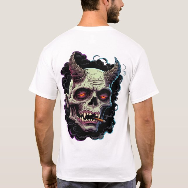 Kantig Oni-monster med horn-grafik T Shirt (Baksida)