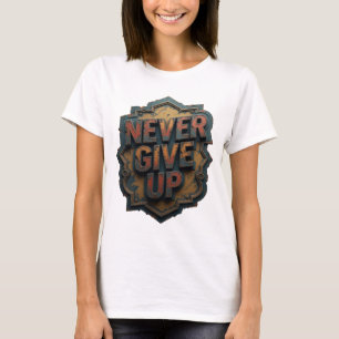 Kantig Orange ALDRIG GE UPP Slogan T-shirt