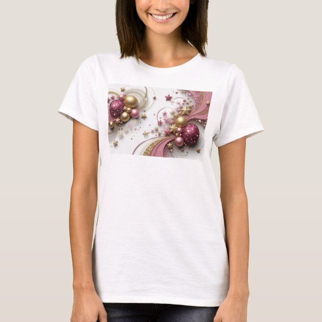 Kantig röd JULGLÄDJE slitbar konst T Shirt (Framsida)
