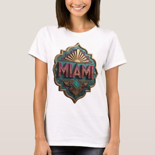 Kantig Rosa MIAMI 3D Text Konst T Shirt (Framsida)