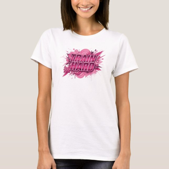 Kantig Rosa TRÄNA HÅRT Statement T-shirt (Framsida)