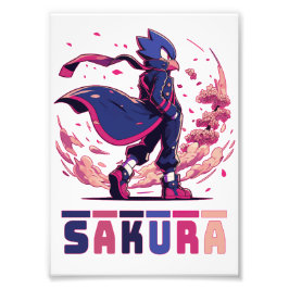 Kantig Sakura Warrior Fågel Anime Illustration Fototryck