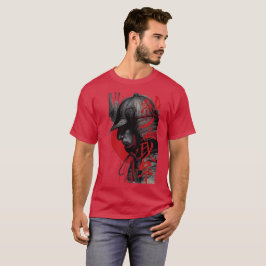 Kantig Samuraj Krigare Japansk Bläckkonst Röd Sol T Shirt