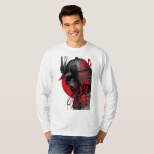 Kantig Samuraj Krigare Japansk Röd Sol Långärmad T Shirt