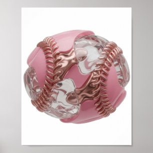Kantig Silver BASEBALL BOLL 3D Text Konst Poster