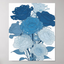 Kantig Silver BLÅ ROSOR Design Poster