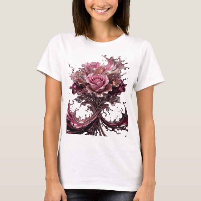 Kantig silver CHOKLADROS Bärbar konst T Shirt (Framsida)