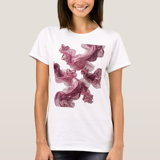 Kantig silver FABRIC FLUFFY FLOWERS tryck T Shirt (Framsida)