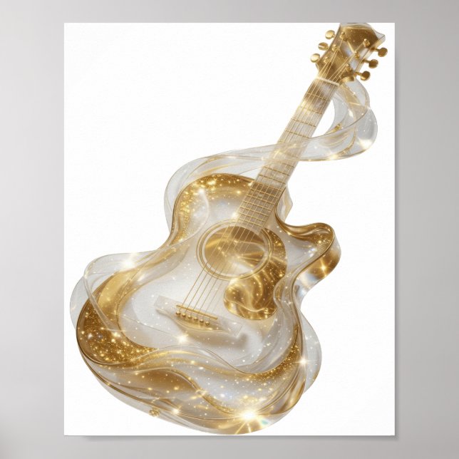 Kantig Silver GULD GITARR Deklarationsdesign Poster (Framsidan)