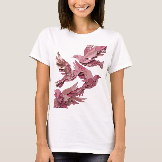 Kantig Silver RÖDA FÅGLAR 3D Text Konst T Shirt (Framsida)