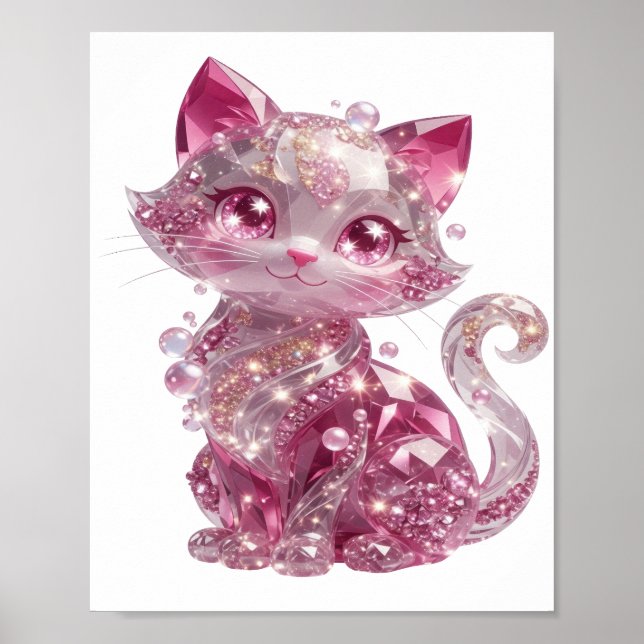 Kantig Silver ROSA DIAMANT KATT Poster (Framsidan)