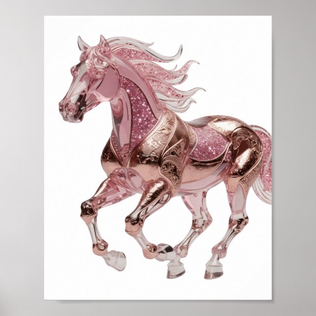 Kantig Silver ROSA GLITTER HÄST Statementsdesign Poster (Framsidan)