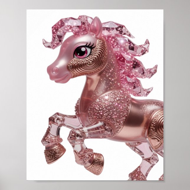 Kantig silver ROSÉ GULD RÖDA ENHÖRNINGAR 3D Text K Poster (Framsidan)