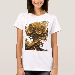 Kantig Silver SOLROS Konstnärligt Motiv T Shirt