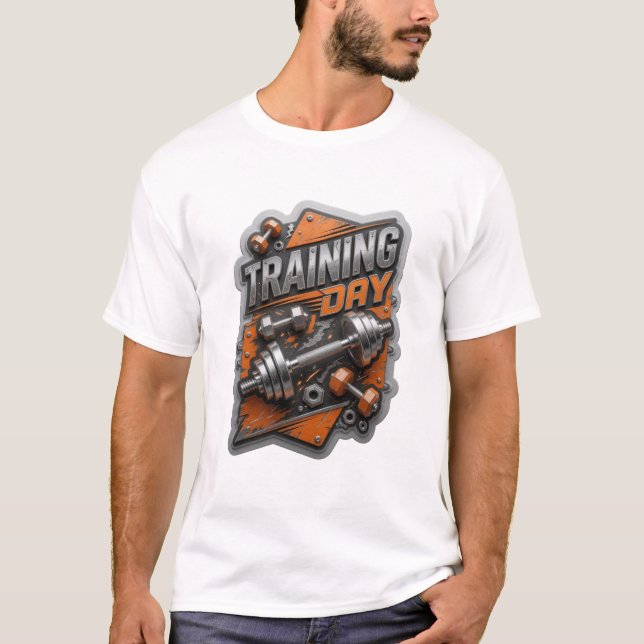 Kantig silvertröja med grafisk text 'TRAINING DAY' T Shirt (Framsida)