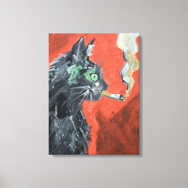 Kantig svart katt som röker canvastryck
